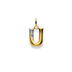 Pendentif or bicolore 750/18 ct avec diamant, Lettre U