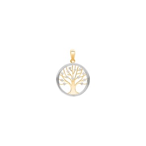 Pendentif or bicolore 750/18 ct avec zircones, Arbre de vie