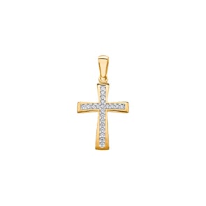 Anhänger 750/18 K Gelbgold 22 x 14mm, Kreuz mit Zirkonia