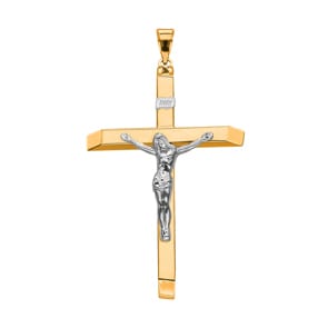 Anhänger 750/18 K Gelbgold 58 x 36mm, Kreuz mit Jesus