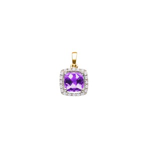 Anhänger 750/18 K Gelbgold mit Amethyst Kissen und Diamanten 0.06 ct H/si