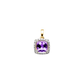Anhänger 750/18 K Gelbgold mit Amethyst Kissen und Diamanten 0.06 ct H/si