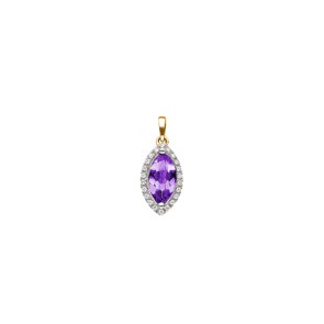 Anhänger 750/18 K Gelbgold mit Amethyst Marquise und Diamanten 0.07 ct H/si