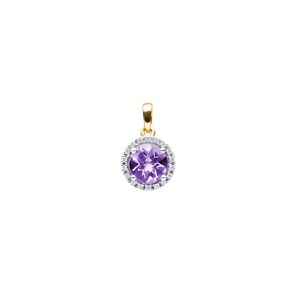 Anhänger 750/18 K Gelbgold mit Amethyst rund und Diamanten 0.05 ct H/si