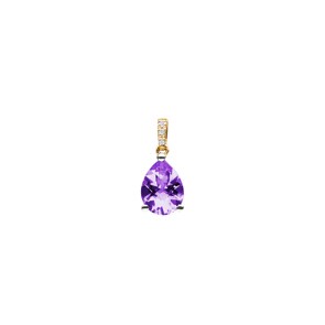 Anhänger 750/18 K Gelbgold mit Amethyst Tropfen und Diamanten 0.01 ct H/si