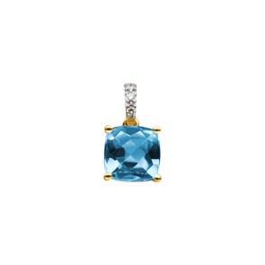 Anhänger 750/18 K Gelbgold mit Blautopas Kissen und Diamanten 0.01 ct H/si