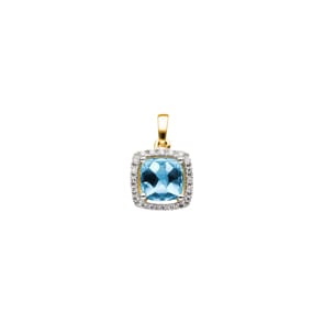 Anhänger 750/18 K Gelbgold mit Blautopas Kissen und Diamanten 0.06 ct H/si