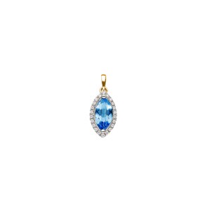 Pendentif or jaune 750/18 ct avec topaze bleue marquise et diamants 0.07 ct H/si