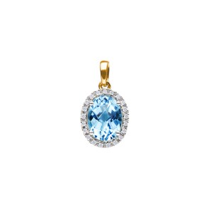 Pendentif or jaune 750/18 ct avec topaze bleue ovale et diamants 0.06 ct H/si