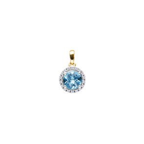 Pendentif or jaune 750/18 ct avec topaze bleue et diamants 0.05 ct H/si