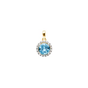 Anhänger 750/18 K Gelbgold mit Blautopas rund und Diamanten 0.05 ct H/si