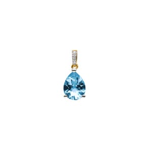 Anhänger 750/18 K Gelbgold mit Blautopas Tropfen und Diamanten 0.01 ct H/si
