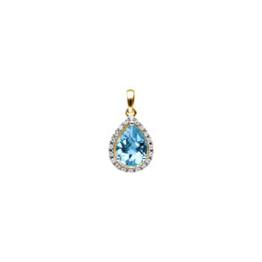 Anhänger 750/18 K Gelbgold mit Blautopas Tropfen und Diamanten 0.06 ct H/si