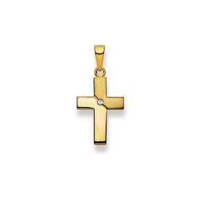 Anhänger 750/18 K Gelbgold mit Brillant, Kreuz