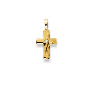 Anhänger 750/18 K Gelbgold mit Brillant, Kreuz