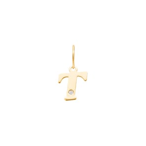 Pendentif or jaune 750/18 ct avec diamant 0.01ct., Lettre T