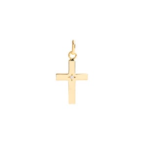 Pendant 750/18 K Yellow Gold with Diamond 0.02ct. 14x20mm, Cross