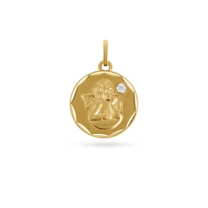 Anhänger 750/18 K Gelbgold mit Diamant 0.004ct. Ø 15mm, Schutzengel