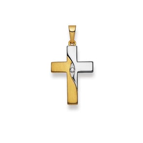 Pendentif or jaune 750/18 ct avec diamant, Croix