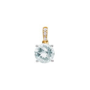 Anhänger 750/18 K Gelbgold mit grünem Amethyst rund und Diamanten 0.01 ct H/si