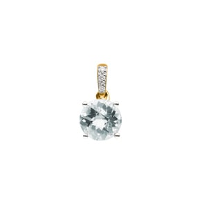 Anhänger 750/18 K Gelbgold mit grünem Amethyst rund und Diamanten 0.01 ct H/si