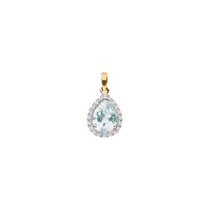 Anhänger 750/18 K Gelbgold mit grünem Amethyst Tropfen und Diamanten 0.06 ct H/si