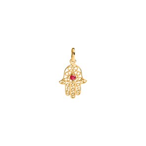 Pendentif or jaune 750/18 ct avec rubis, Main de Fatma