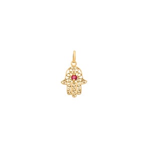 Anhänger 750/18 K Gelbgold mit Rubin, Fatima-Hand