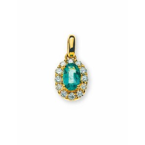 Pendentif or jaune 750/18 ct avec émeraude et diamants