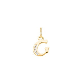 Pendentif or jaune 750/18 ct avec zircones, Lettre G