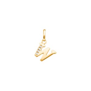 Pendentif or jaune 750/18 ct avec zircones, Lettre W