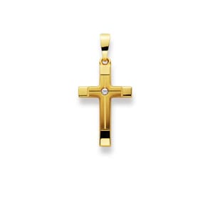 Pendant 750/18 K Yellow Gold with Cubic Zirconia, Cross