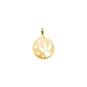 Anhänger 750/18 K Gelbgold Ø 16mm, Schutzengel mit Sternen