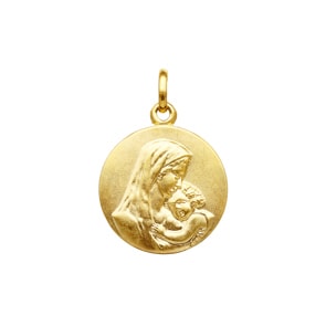 Pendentif or jaune 750/18 ct Ø 17mm, Vierge à l'enfant