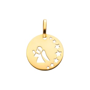 Anhänger 750/18 K Gelbgold Ø 17mm, Schutzengel mit Sternen