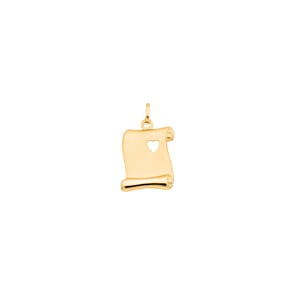 Pendentif or jaune 750/18 ct, Parchemin avec cœur