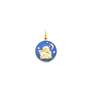 Anhänger 750/18 K Gelbgold Schutzengel mit blauem Lack