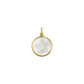 Anhänger 750/18 K Gelbgold Schutzengel mit Perlmutt Ø 16mm