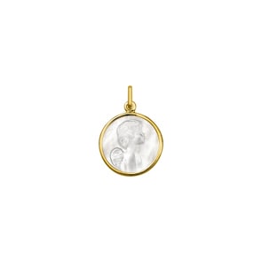Anhänger 750/18 K Gelbgold Schutzengel mit Perlmutt Ø 16mm