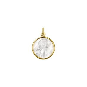 Anhänger 750/18 K Gelbgold Schutzengel mit Perlmutt Ø 18mm