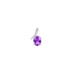Anhänger 750/18 K Weissgold mit Amethyst oval und Diamanten 0.03 ct H/si