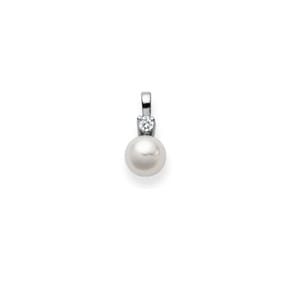 Anhänger 750/18 K Weissgold mit Diamant 0.06ct W/Si, Akoya-Kulturperle