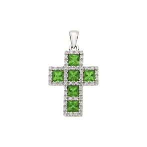 Anhänger 750/18 K Weissgold mit Diamanten 0.28 ct H/si und Peridoten, Kreuz