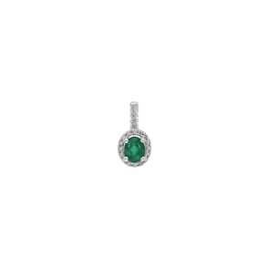 Pendentif or gris 750/18 ct avec émeraude ovale et diamants 0.08 ct H/si