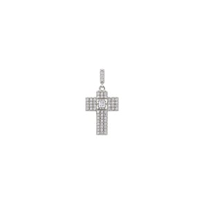 Pendentif or gris 750/18 ct avec zircones, Croix