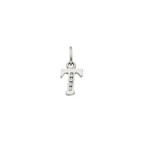 Pendentif Argent 925 rhodié avec zircones, Lettre T