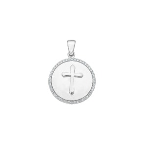 Anhänger 925 Silber rhodiniert mit Zirkonia, Kreuz Ø 19mm