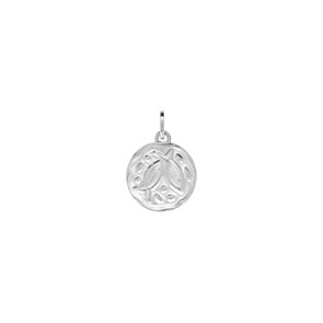 Pendentif Argent 925 rhodié Ø 16mm, Signe du zodiaque Poissons