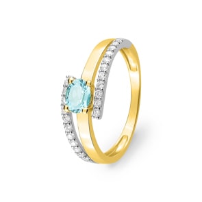 Aquamarin Ring 375/9 K Gelbgold mit Zirkonia
