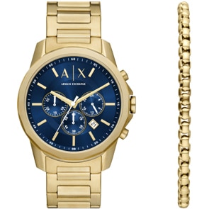 Armani Exchange Banks Chronograph Goldig / Blau Set